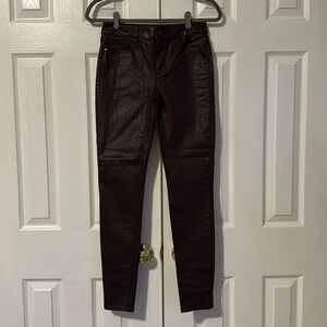 WHBM size 0, the skinny faux, leather, snakeskin burgundy jeans
